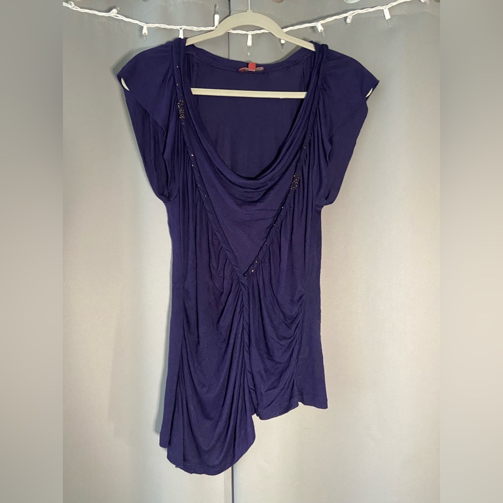 One September, dark blue asymmetrical blouse. Size P.